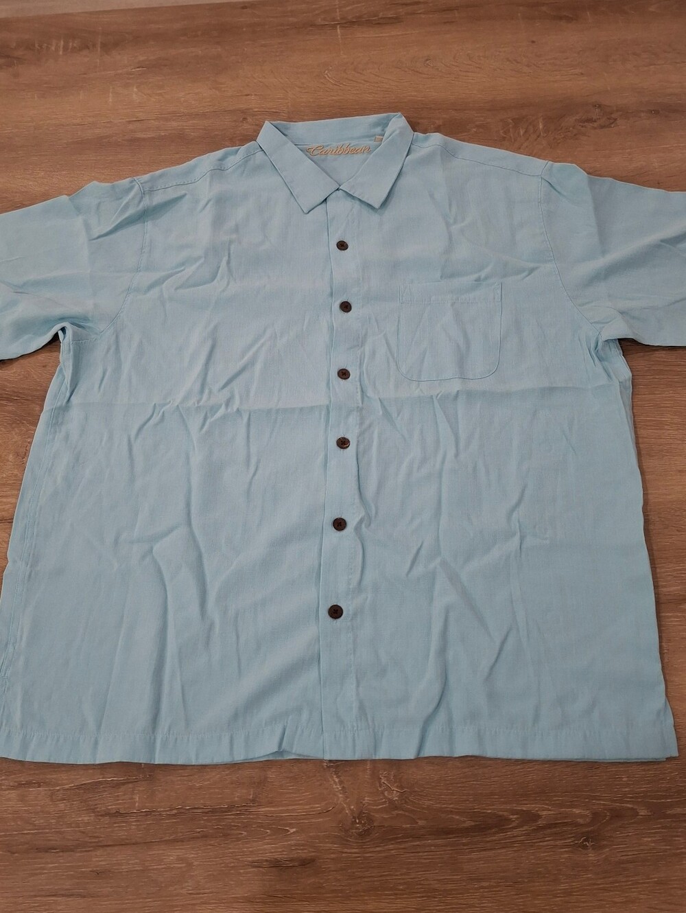 Caribbean Men's Short Sleeve Button-Down Shirt XL Light Blue Modal Blend